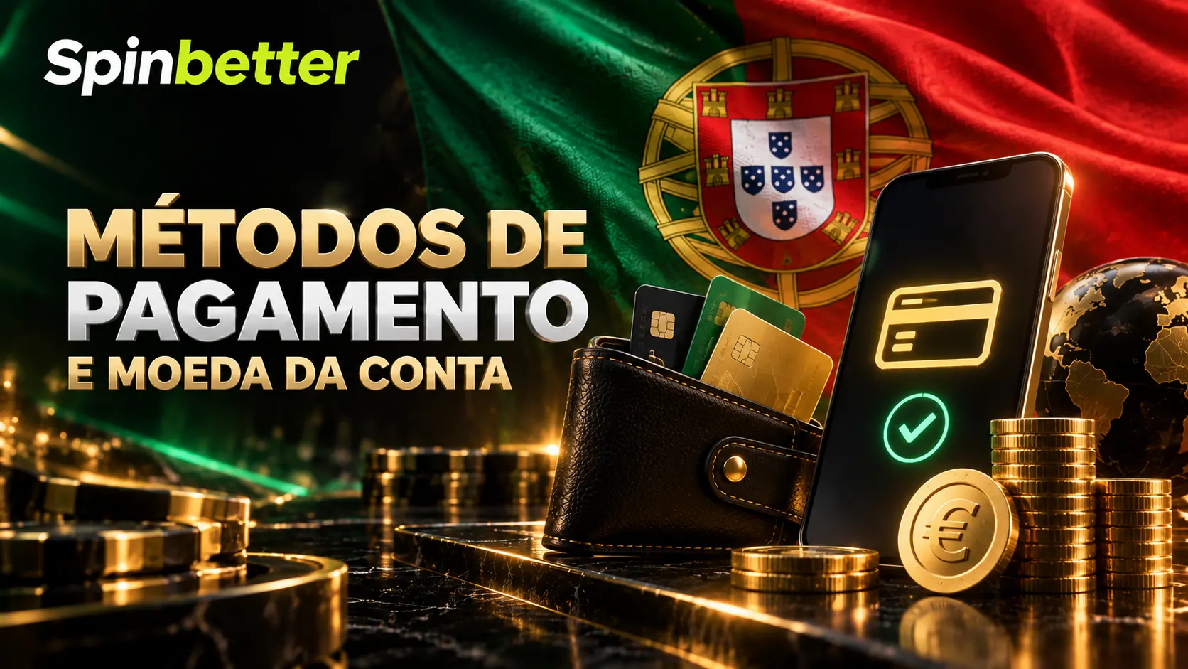 Carteira com cartões, telemóvel e moeda de euro