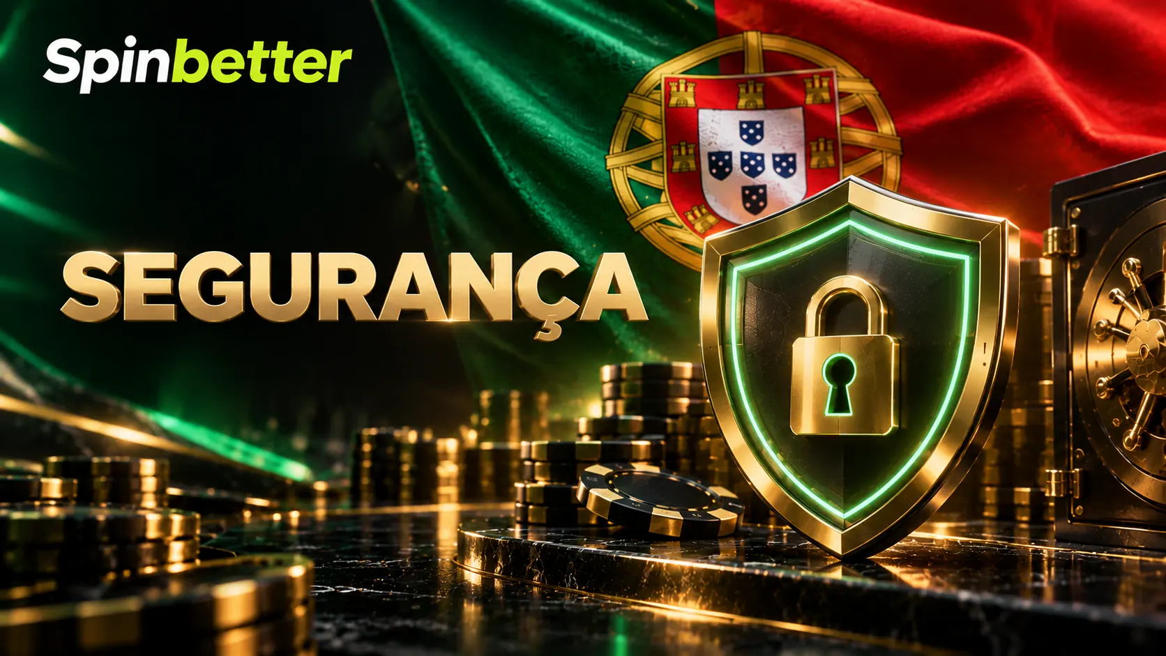 Escudo com cadeado dourado diante de um cofre